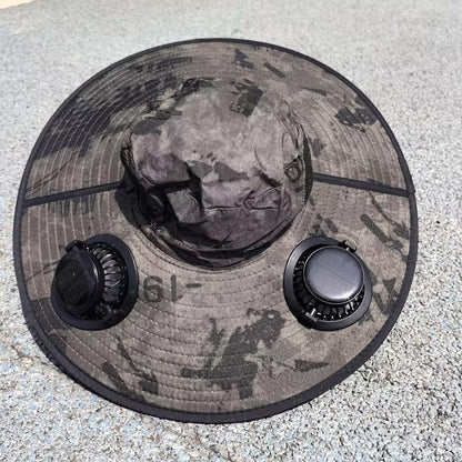 Solar Powered Fan Hat with Large Brim for Outdoor Sun Protection