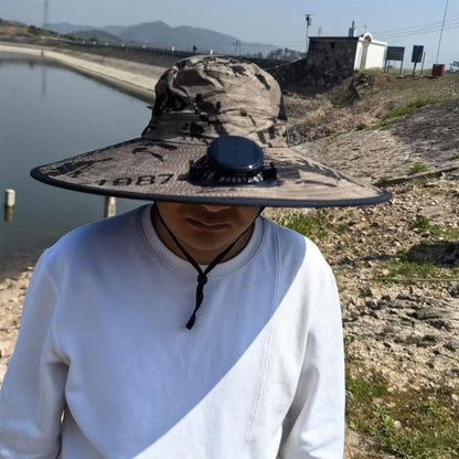Solar Powered Fan Hat with Large Brim for Outdoor Sun Protection