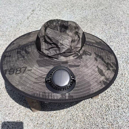 Solar Powered Fan Hat with Large Brim for Outdoor Sun Protection
