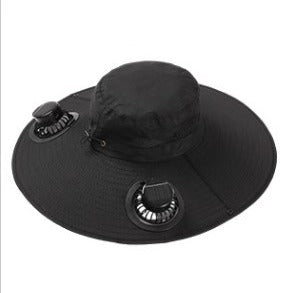 Solar Powered Fan Hat with Large Brim for Outdoor Sun Protection
