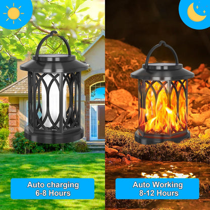 Solar Powered Flame Effect Garden Lantern with Clip
