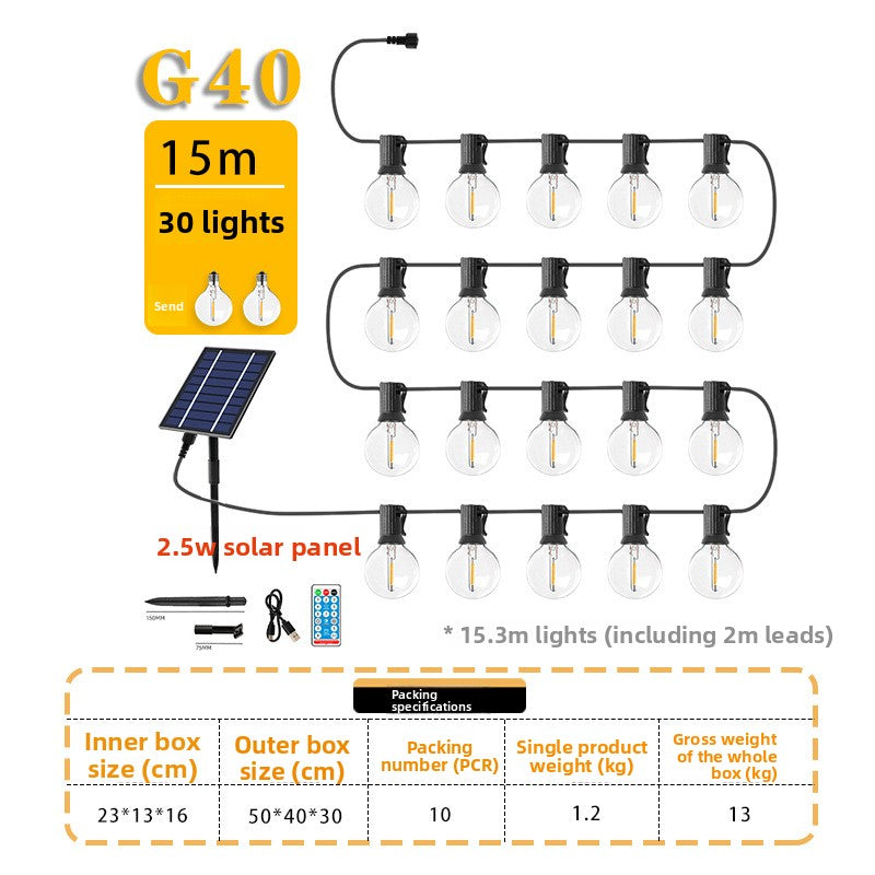 Solar Powered G40 Outdoor Decorative Light String