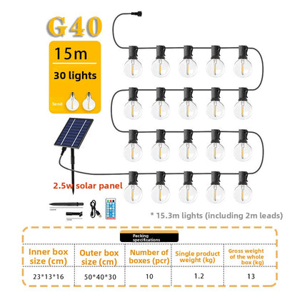 Solar Powered G40 Outdoor Decorative Light String