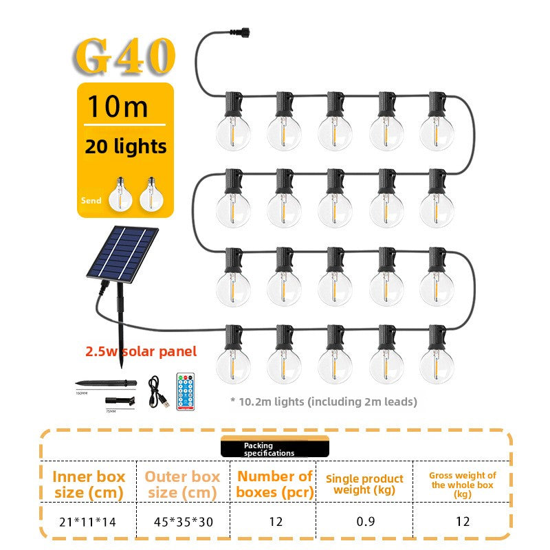 Solar Powered G40 Outdoor Decorative Light String