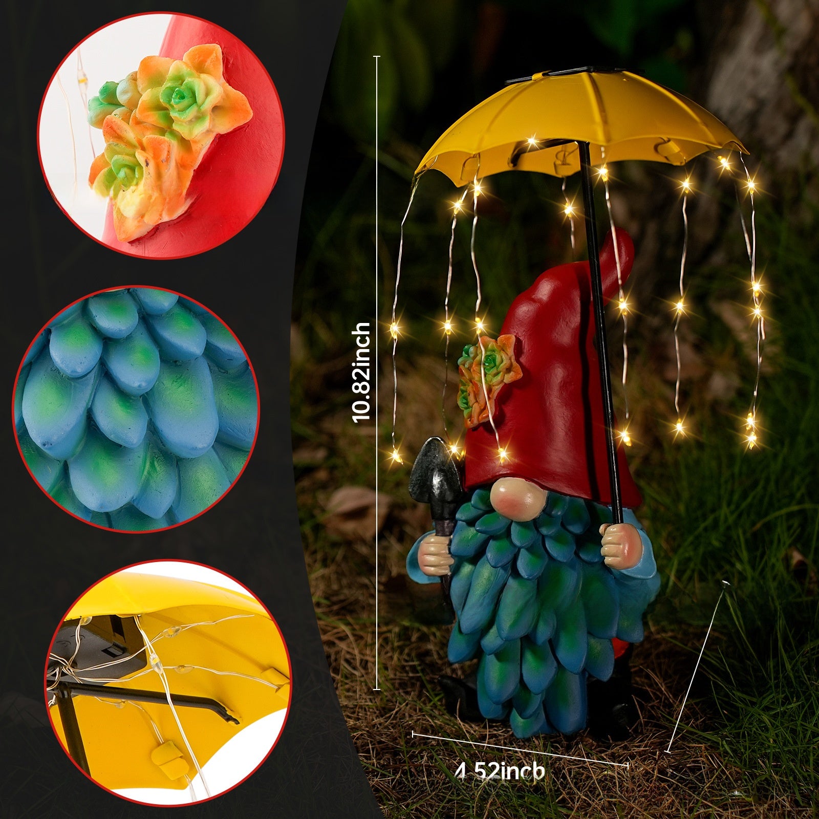 Solar Powered Gnome Garden Statue