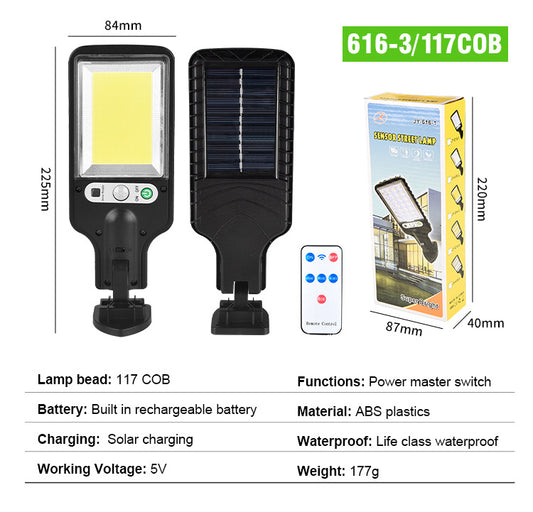 Solar-powered lamp with human body sensor function