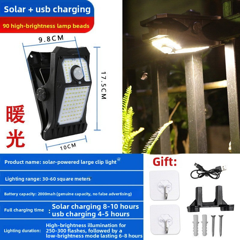 Solar Powered Motion Sensor Clip Light with Multiple Lighting Modes