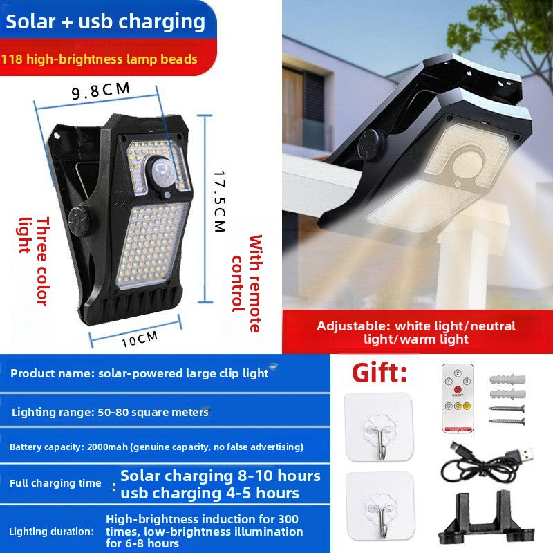 Solar Powered Motion Sensor Clip Light with Multiple Lighting Modes