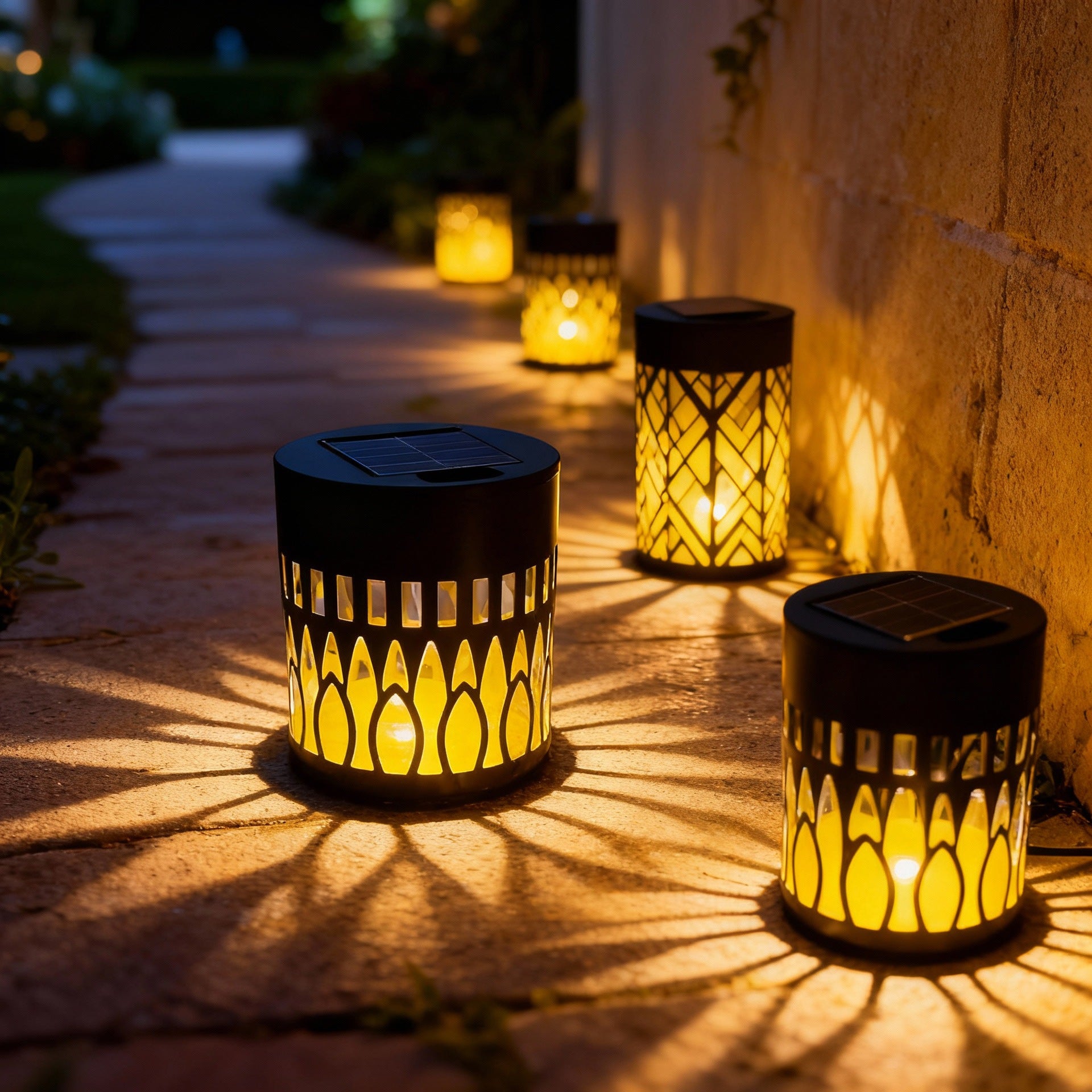 Solar Powered Outdoor Garden Light with Decorative Patterns