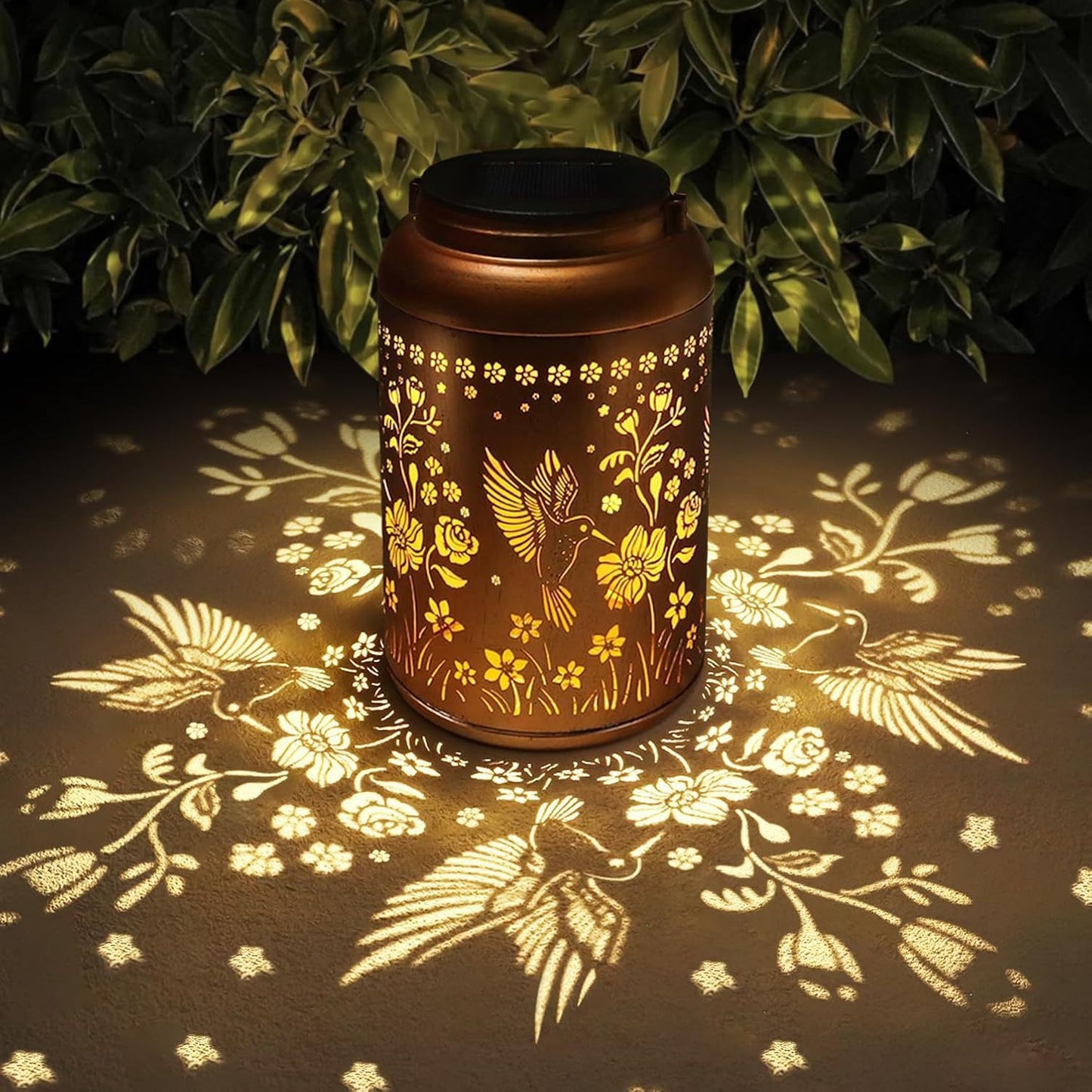 Solar Powered Outdoor Hummingbird Iron Lantern