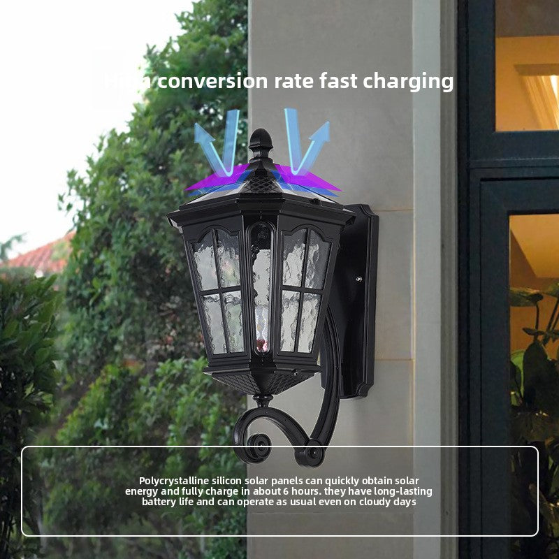 Solar Powered Outdoor Wall Light European Floral Design