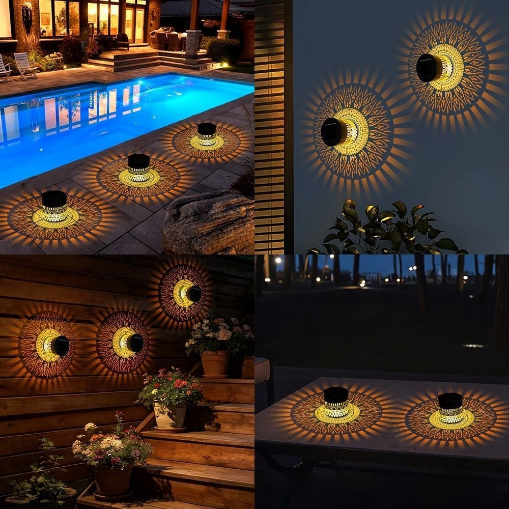 Solar Powered Outdoor Wall Light with Mandala Pattern