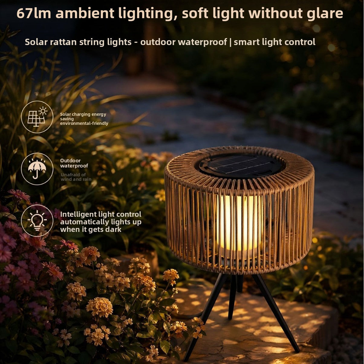 Solar Powered Outdoor Woven Rattan Floor Light