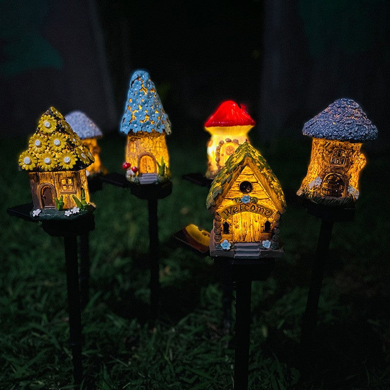 Solar Powered Resin House Garden Light with LED