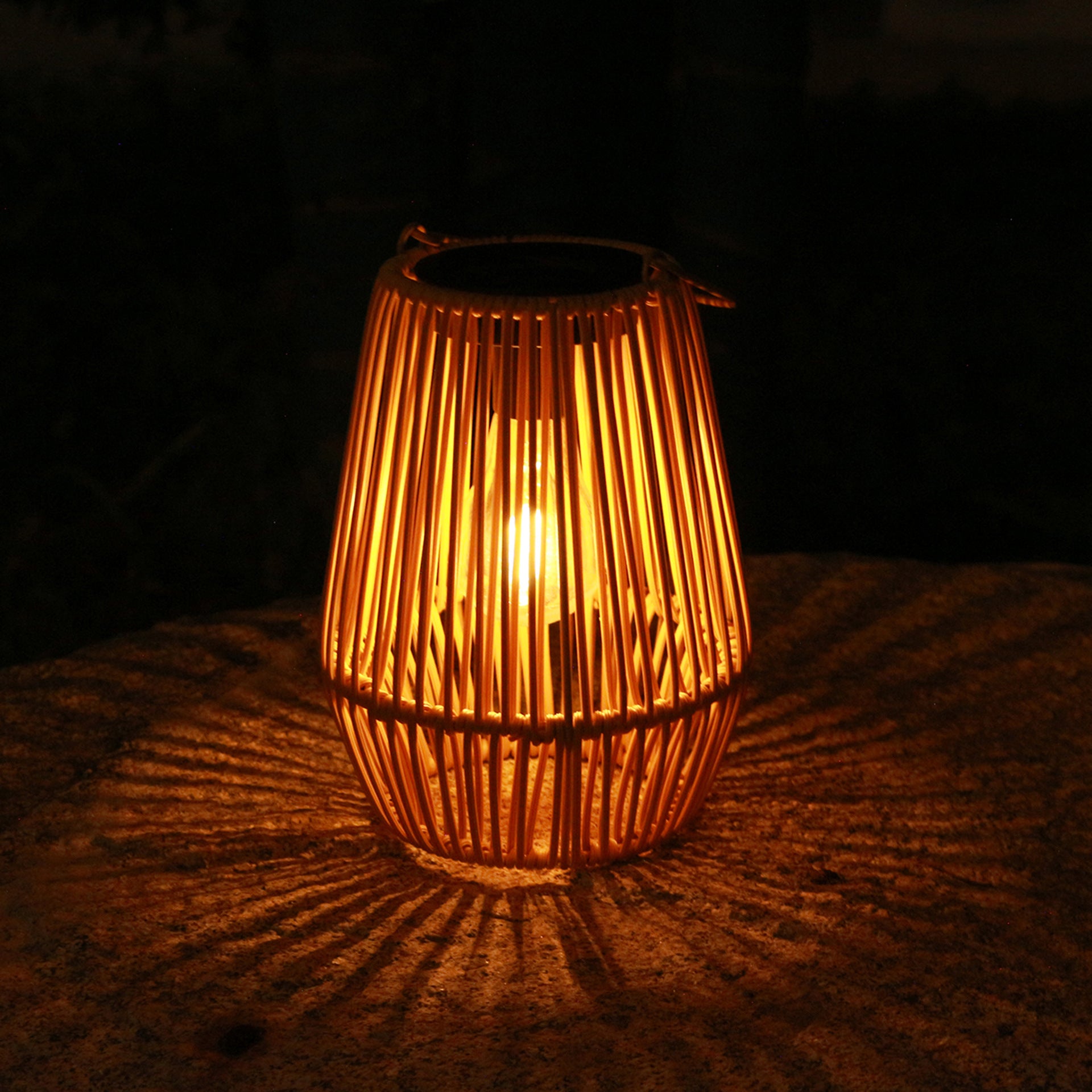 Solar-powered wicker lamp