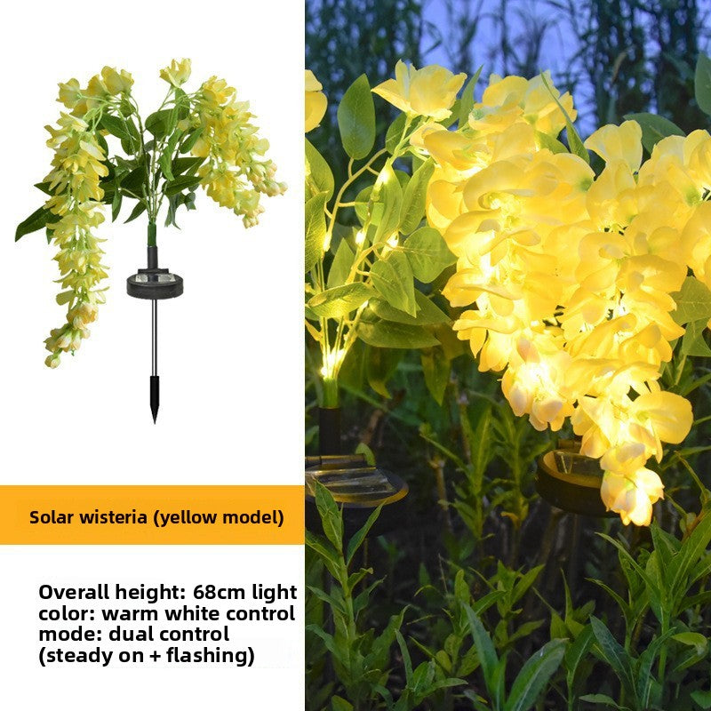 Solar powered wisteria flower garden light