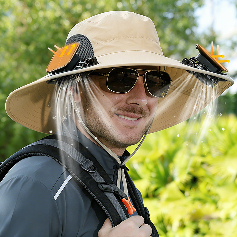 Solar Rechargeable Outdoor Cooling Hat with Adjustable Fans