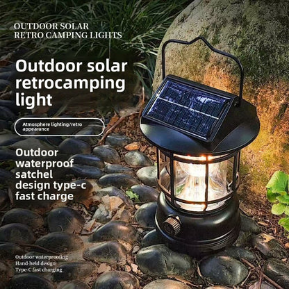 Solar Retro Camping Lamp Outdoor Lighting Horse Lamp Long Life Charging Tent Portable Lamp Warm Light Atmosphere Lamp