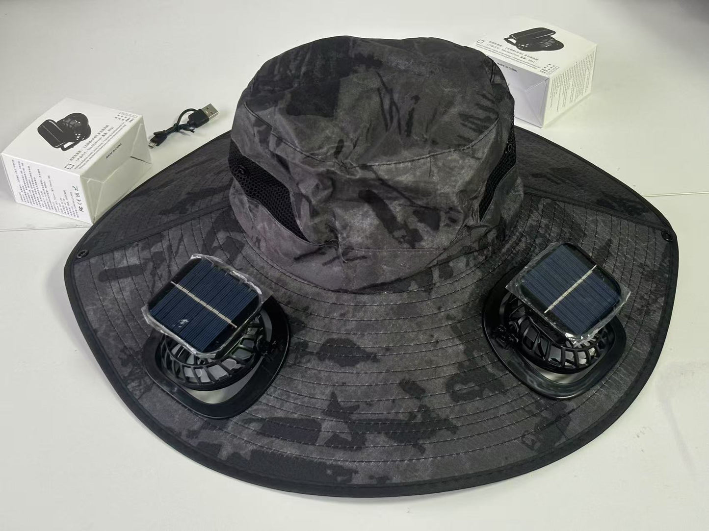 Solar USB Fan Hat with Dual Cooling and Sun Protection