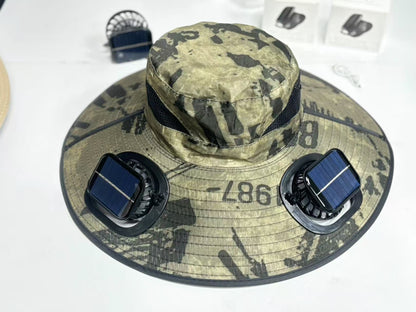 Solar USB Fan Hat with Dual Cooling and Sun Protection