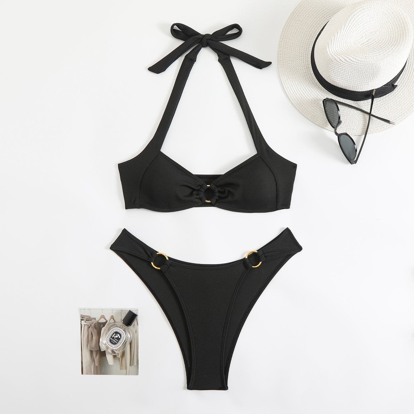 Solid Color Backless Bikini Swimsuit