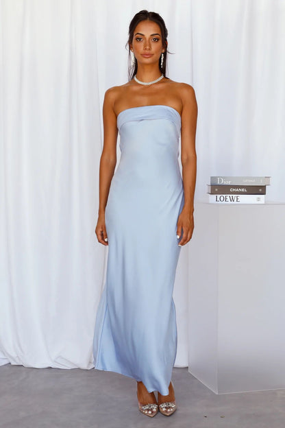 Solid-color backless satin dress