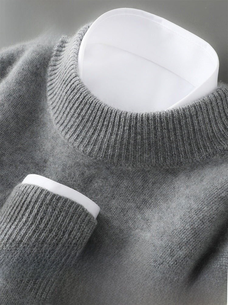 Solid-color base knitted wool sweater