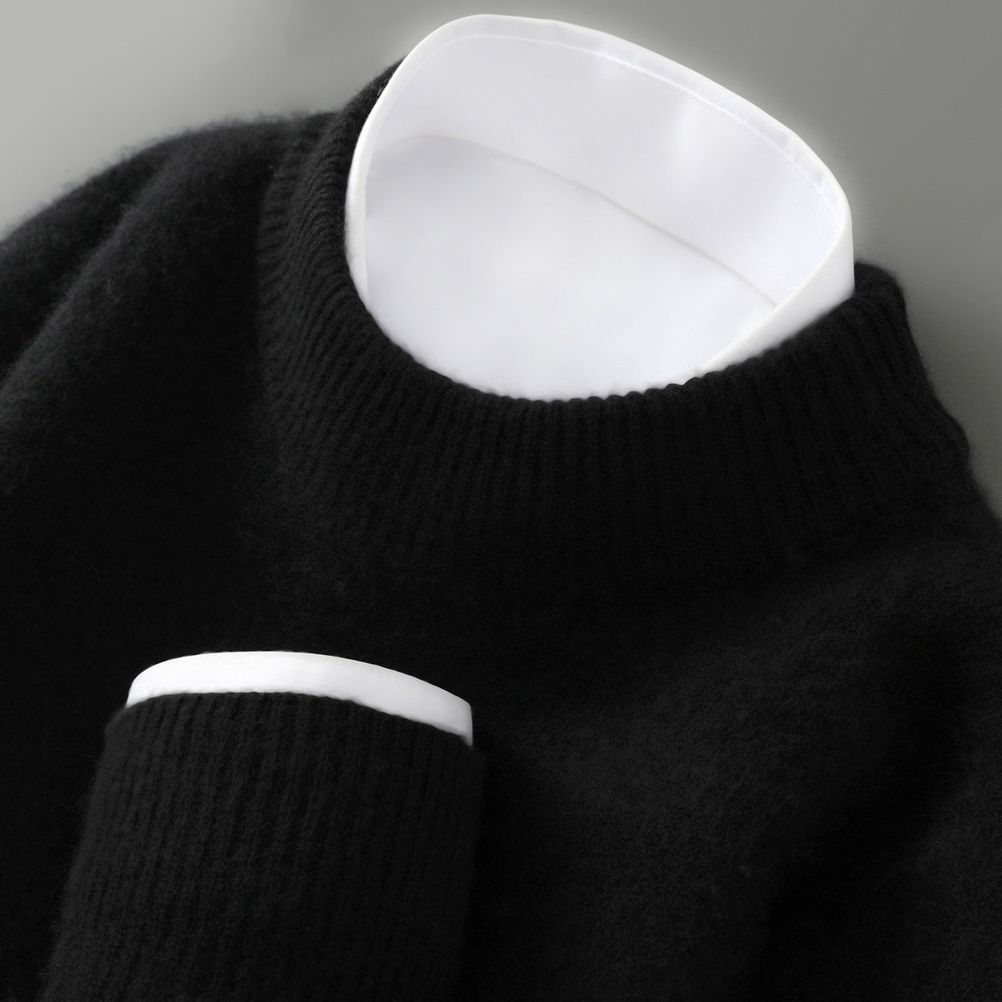 Solid-color base knitted wool sweater