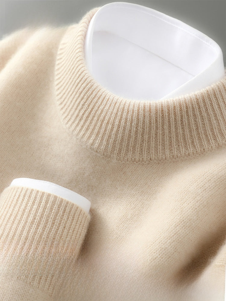 Solid-color base knitted wool sweater