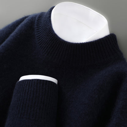 Solid-color base knitted wool sweater