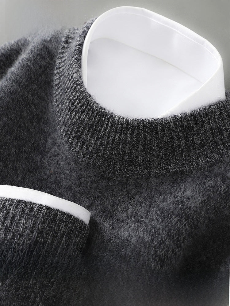 Solid-color base knitted wool sweater