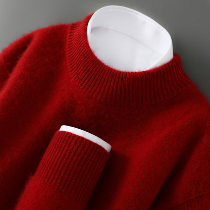 Solid-color base knitted wool sweater