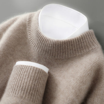 Solid-color base knitted wool sweater