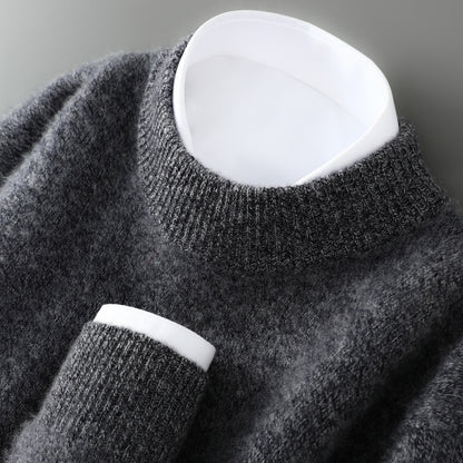 Solid-color base knitted wool sweater