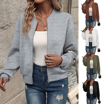 Solid Color Baseball Collar Zipper Jacket