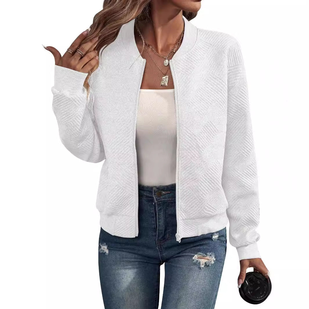 Solid Color Baseball Collar Zipper Jacket