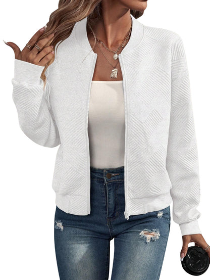 Solid Color Baseball Collar Zipper Jacket