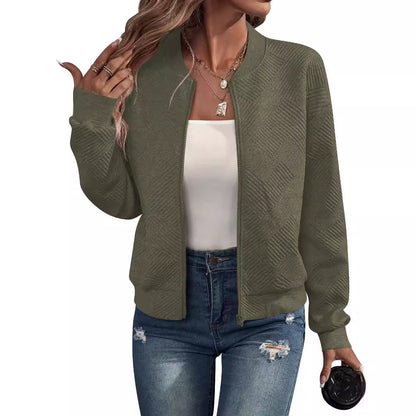 Solid Color Baseball Collar Zipper Jacket