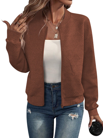 Solid Color Baseball Collar Zipper Jacket