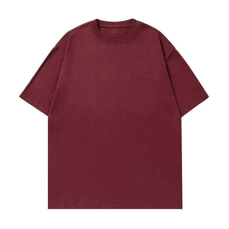 Solid-color basic round-neck T-shirt for couples, worn as an undershirt