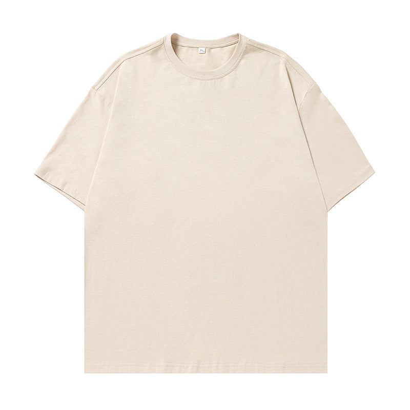 Solid-color basic round-neck T-shirt for couples, worn as an undershirt