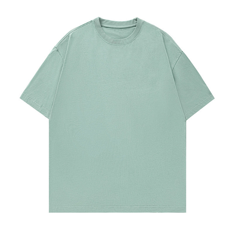 Solid-color basic round-neck T-shirt for couples, worn as an undershirt