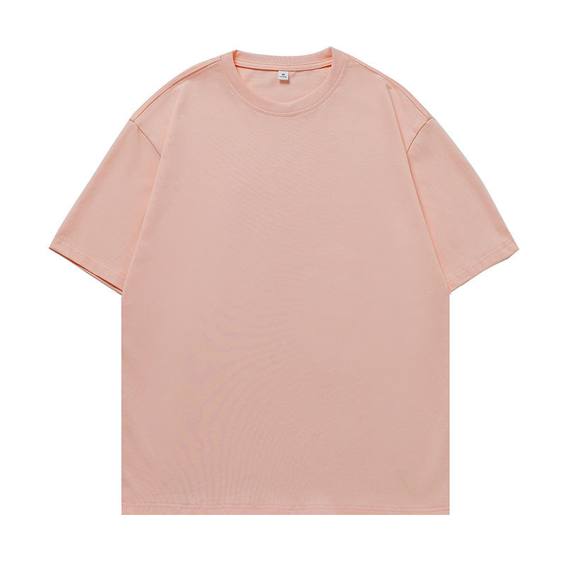 Solid-color basic round-neck T-shirt for couples, worn as an undershirt
