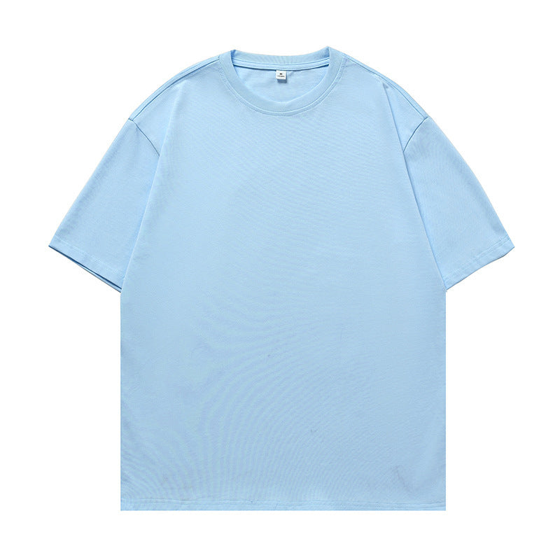 Solid-color basic round-neck T-shirt for couples, worn as an undershirt