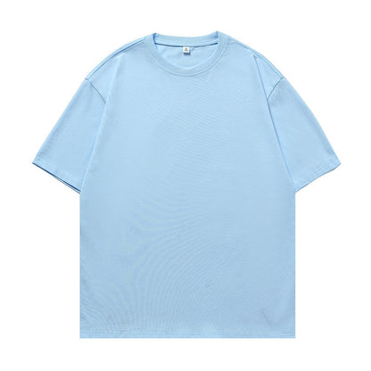 Solid-color basic round-neck T-shirt for couples, worn as an undershirt