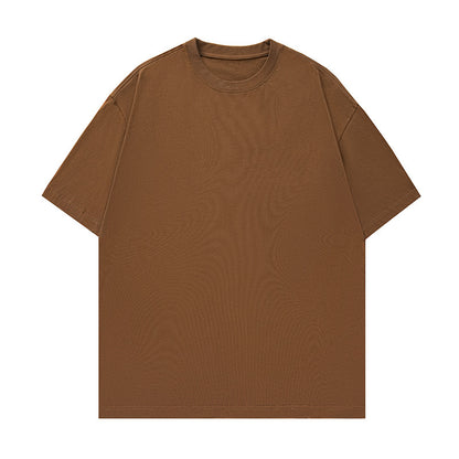 Solid-color basic round-neck T-shirt for couples, worn as an undershirt