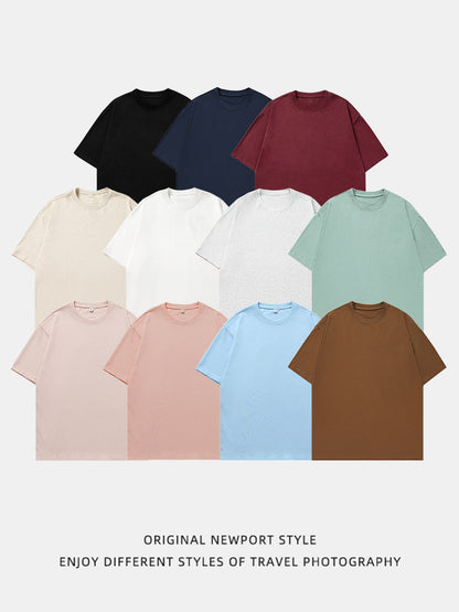 Solid-color basic round-neck T-shirt for couples, worn as an undershirt
