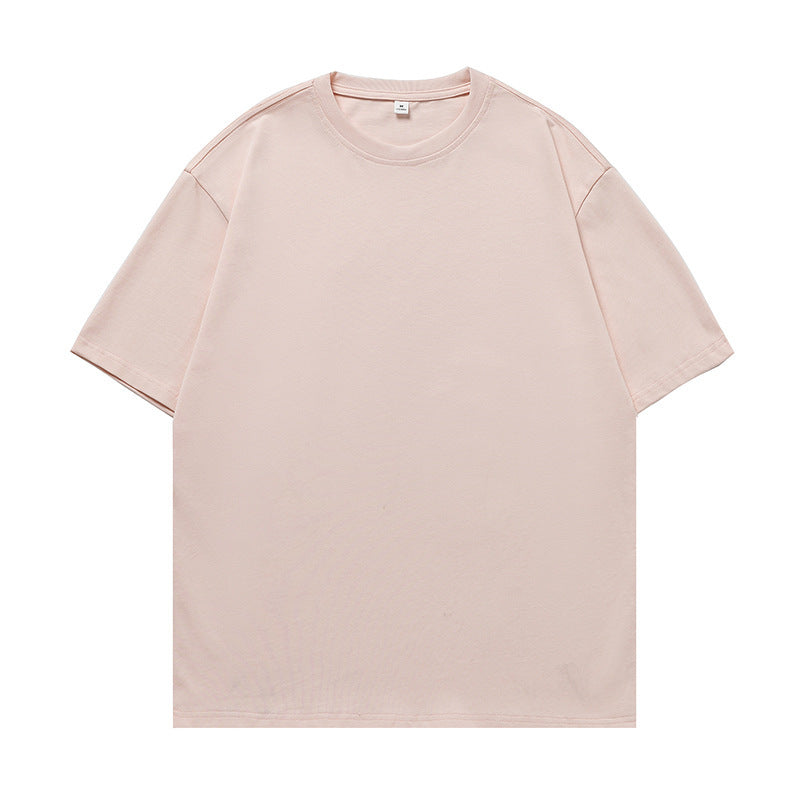 Solid-color basic round-neck T-shirt for couples, worn as an undershirt