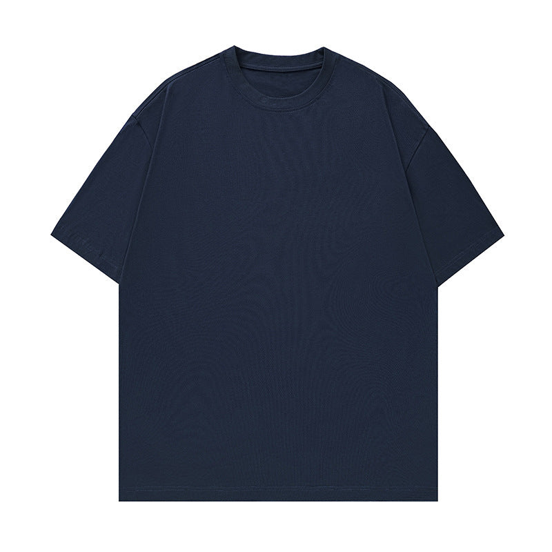 Solid-color basic round-neck T-shirt for couples, worn as an undershirt