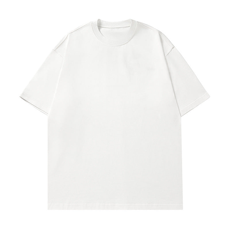 Solid-color basic round-neck T-shirt for couples, worn as an undershirt